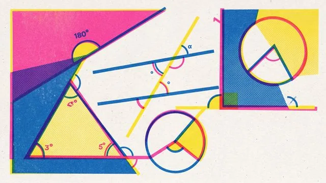 Educational diagram showing four angle theorem illustrations including exterior angles in triangles, parallel lines cut by…