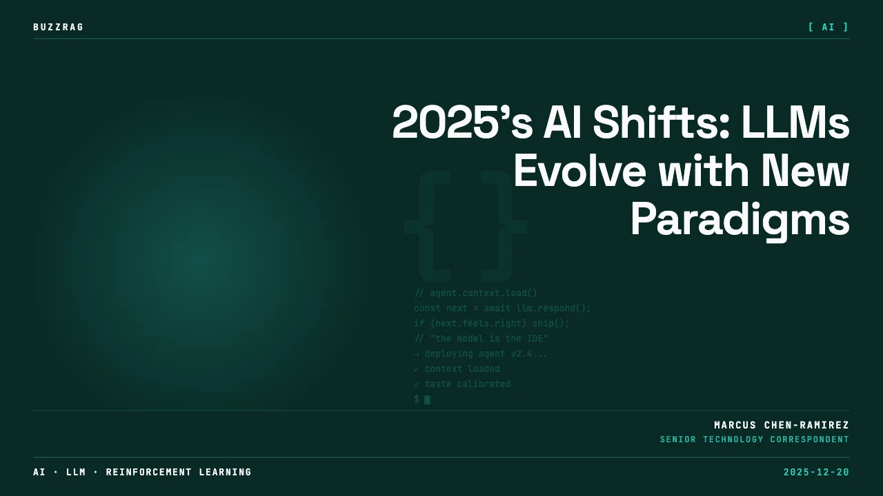 Man in black shirt against dark background with yellow and white text describing AI paradigm shifts