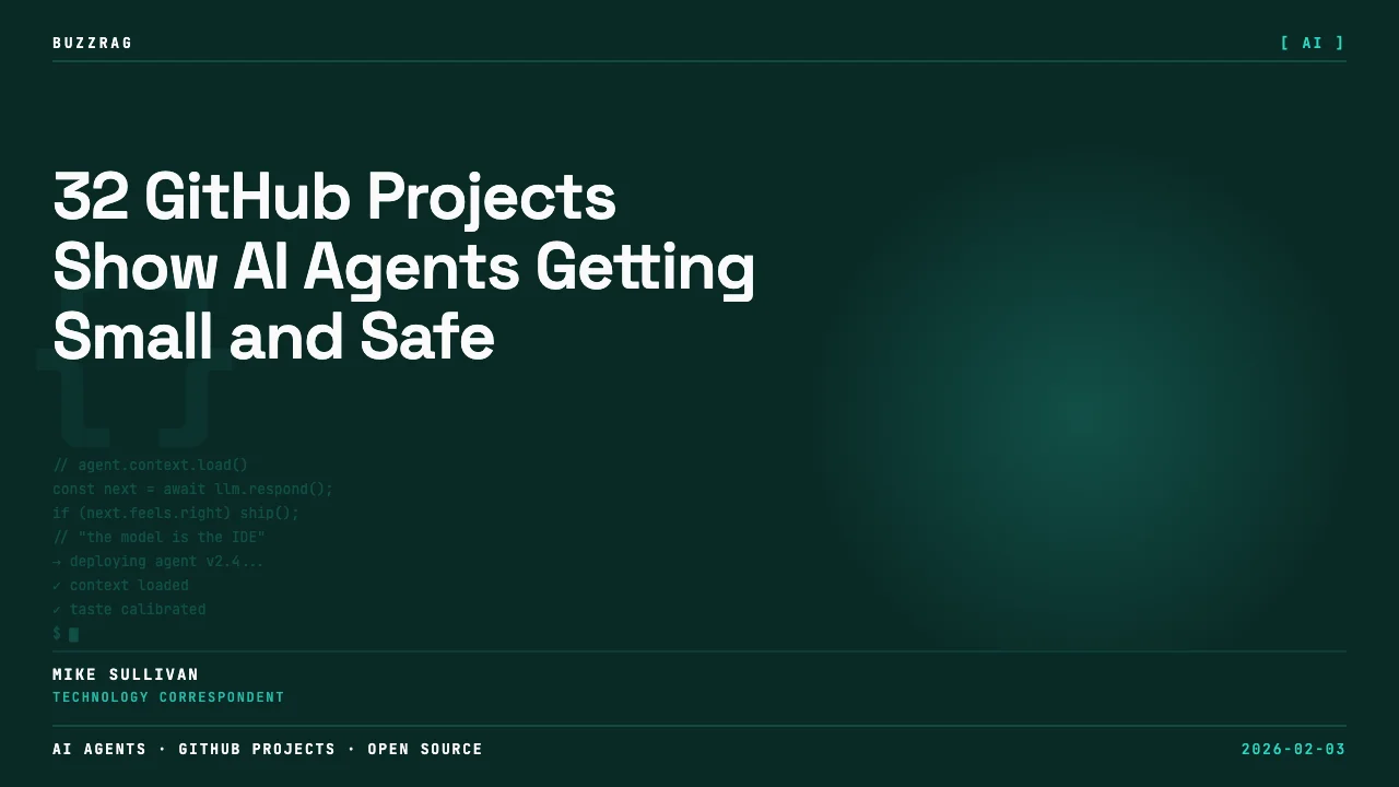 Developer at multi-monitor workstation with code displays against orange and blue gradient background, GitHub trending…
