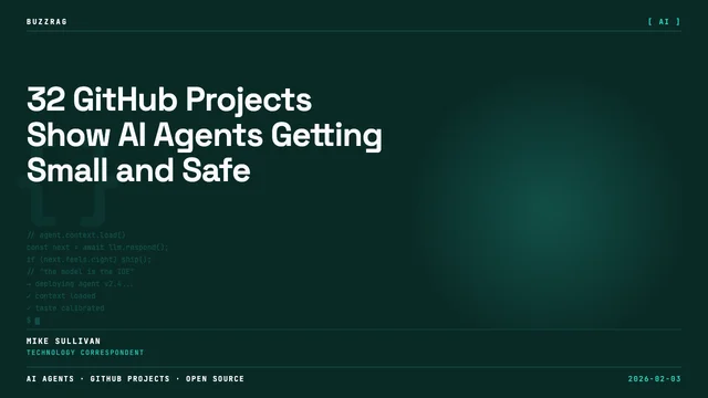 Developer at multi-monitor workstation with code displays against orange and blue gradient background, GitHub trending…