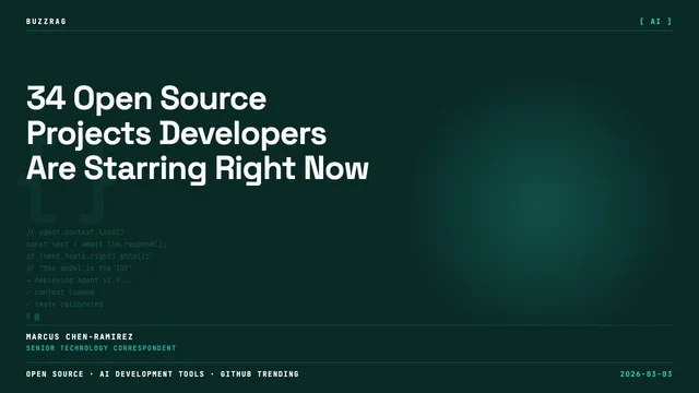 Developer at triple-monitor setup analyzing GitHub trending projects with data visualizations and code on screens against…