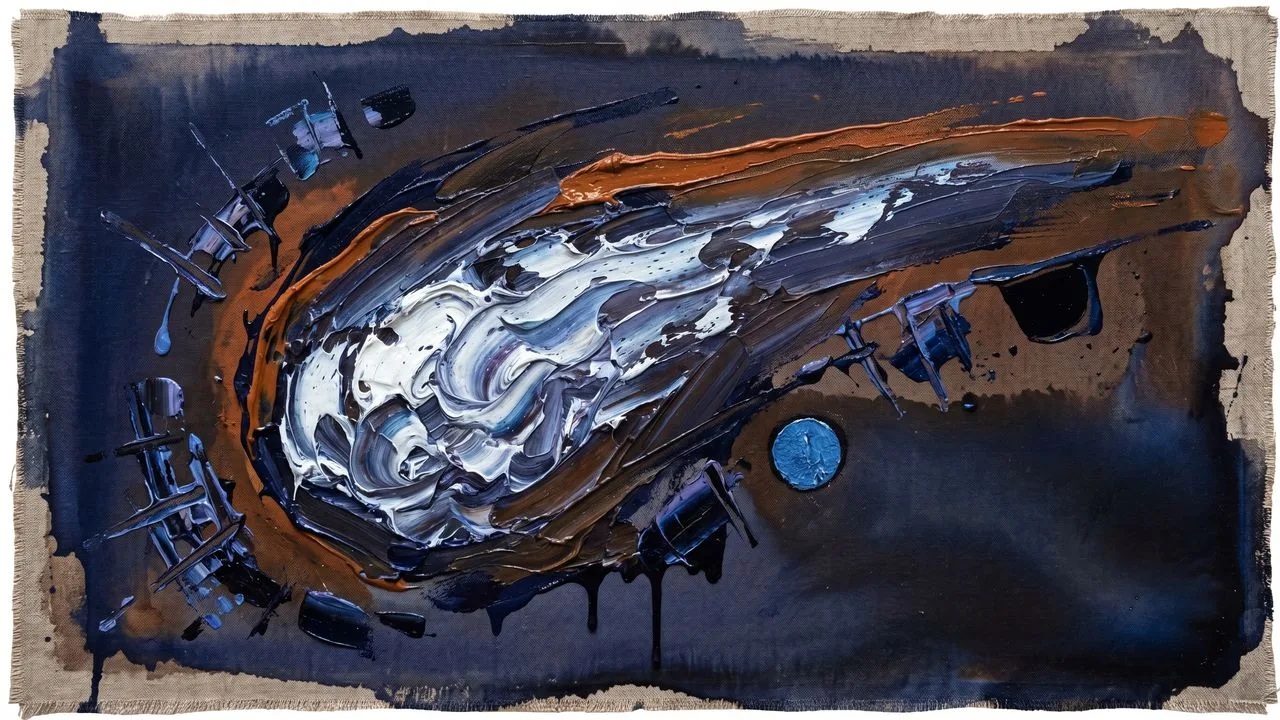 Woman in surprised expression with blue nail polish beside illustrated comet against starry background with "Night Sky…