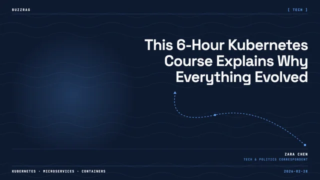 Blue hexagon with white ship's wheel icon on dark digital background with "Learn Kubernetes" text at top