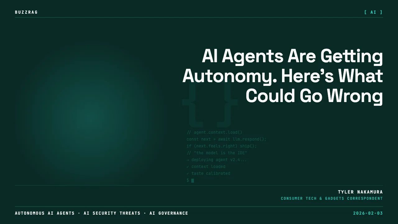 Two men discussing AI safety in front of neon-lit screens with "think series" branding and text overlay reading "Govern and…