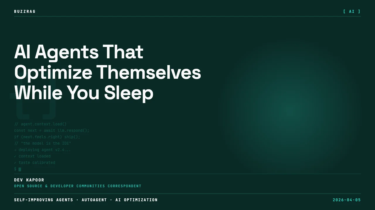 Bold white text reading "SELF IMPROVING AGENTS" on a black background with a vibrant magenta-to-cyan gradient border