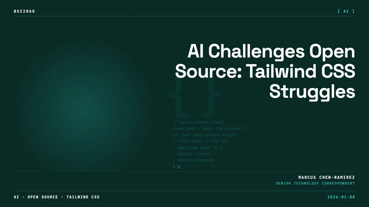 Two blue curved shapes with red arrows pointing upward against dark background with "KILLED BY AI?" text at top