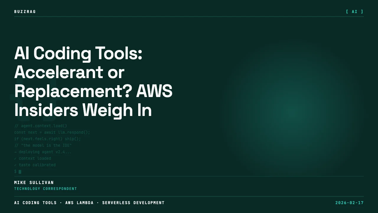 Six tech industry experts sit on a stage panel discussing serverless architecture at a GOTO conference event with modern…