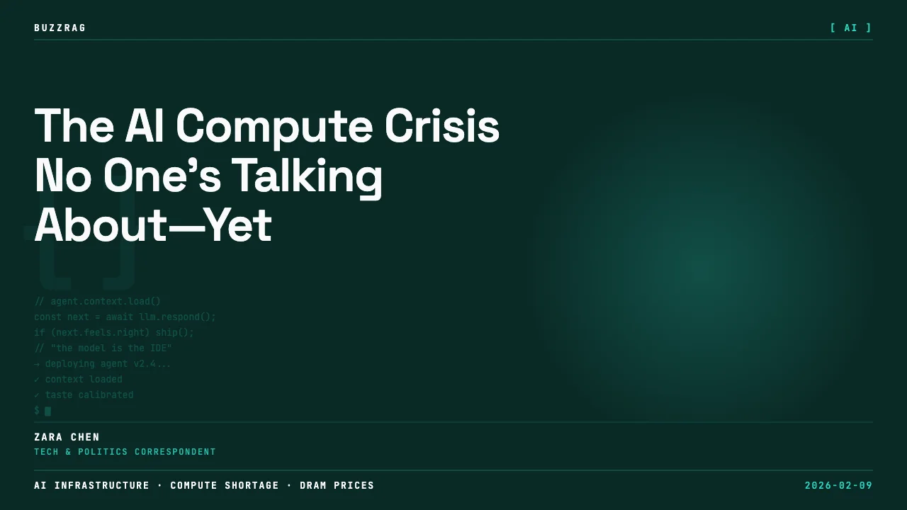 Bearded man wearing light blue beanie and glasses gestures thoughtfully while text reads "THE AI COMPUTE CRISIS STARTS NOW"…