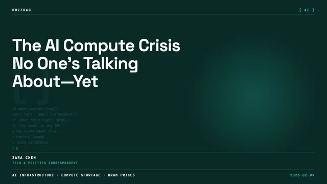 Bearded man wearing light blue beanie and glasses gestures thoughtfully while text reads "THE AI COMPUTE CRISIS STARTS NOW"…