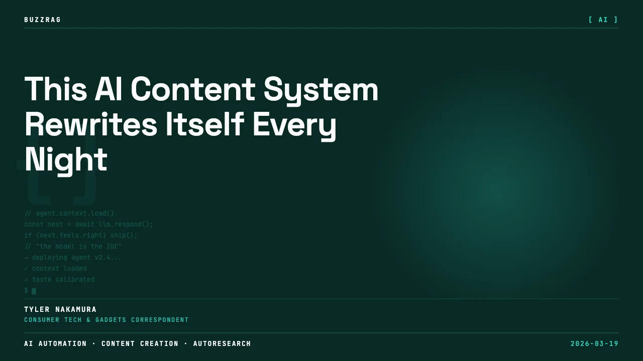 A frustrated orange character with glowing circular arrows and social media app icons illustrates content creation cycles…