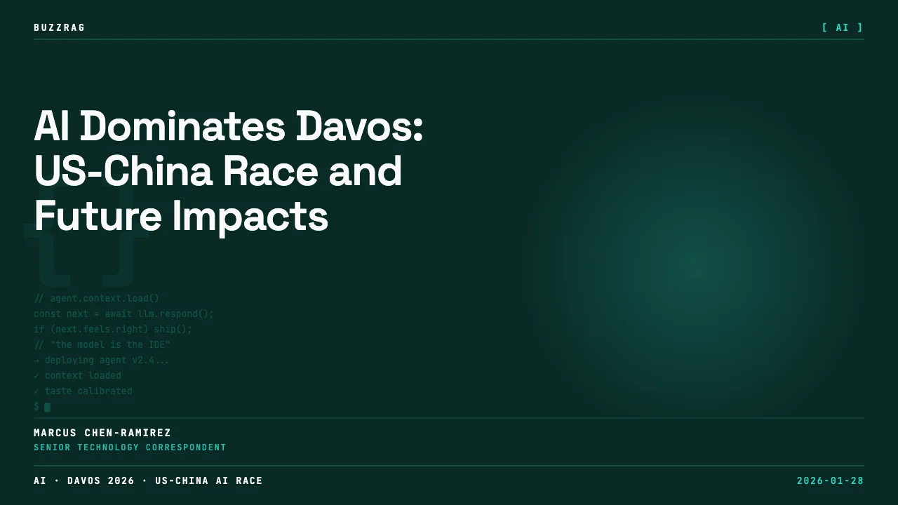 Four men's headshots displayed against black background with "AI Dominates Davos" text and names: Salim Ismail, Dr.…
