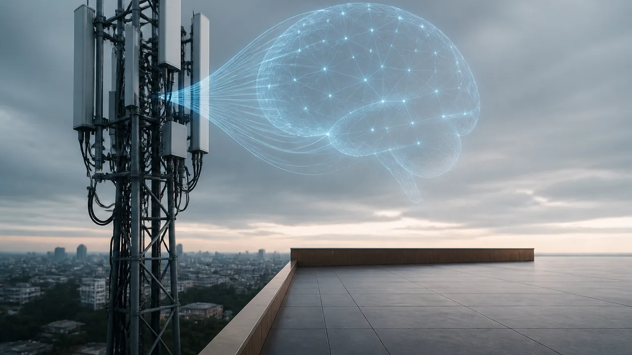 Green network diagram with system monitoring nodes and "FT TECH" branding discussing AI's role in predictive problem…