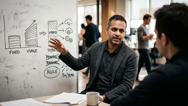 Man in glasses discusses AI pricing strategy with Stripe and AI Engineer Europe branding, displaying growth charts and…