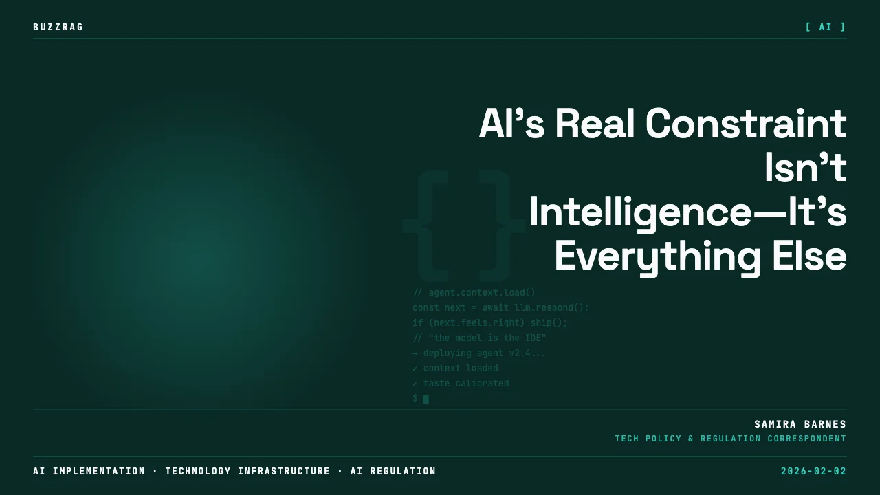 Man with beard and glasses in green sweater gestures while discussing AI topic, with bookshelves and collectibles visible…
