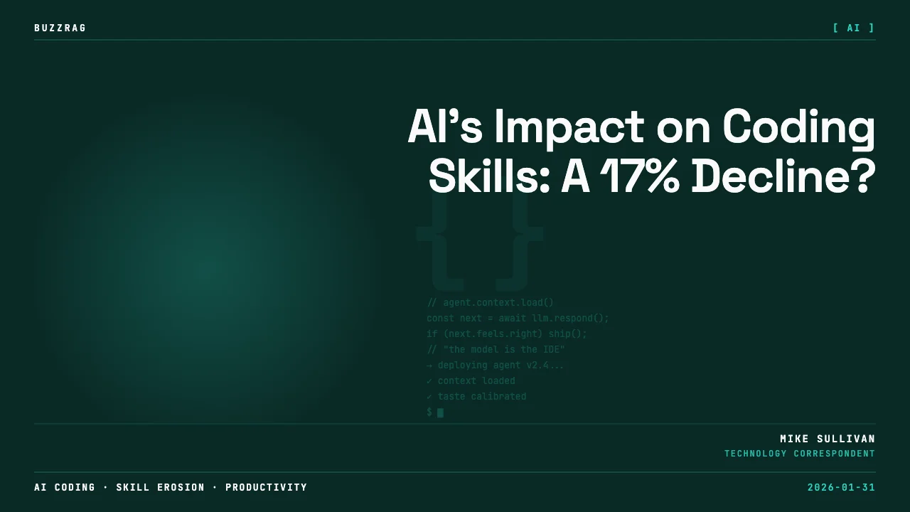 Illustration of a man's head with a futuristic robotic brain, alongside text reading "What AI is doing to your skills