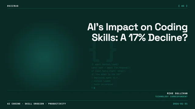 Illustration of a man's head with a futuristic robotic brain, alongside text reading "What AI is doing to your skills