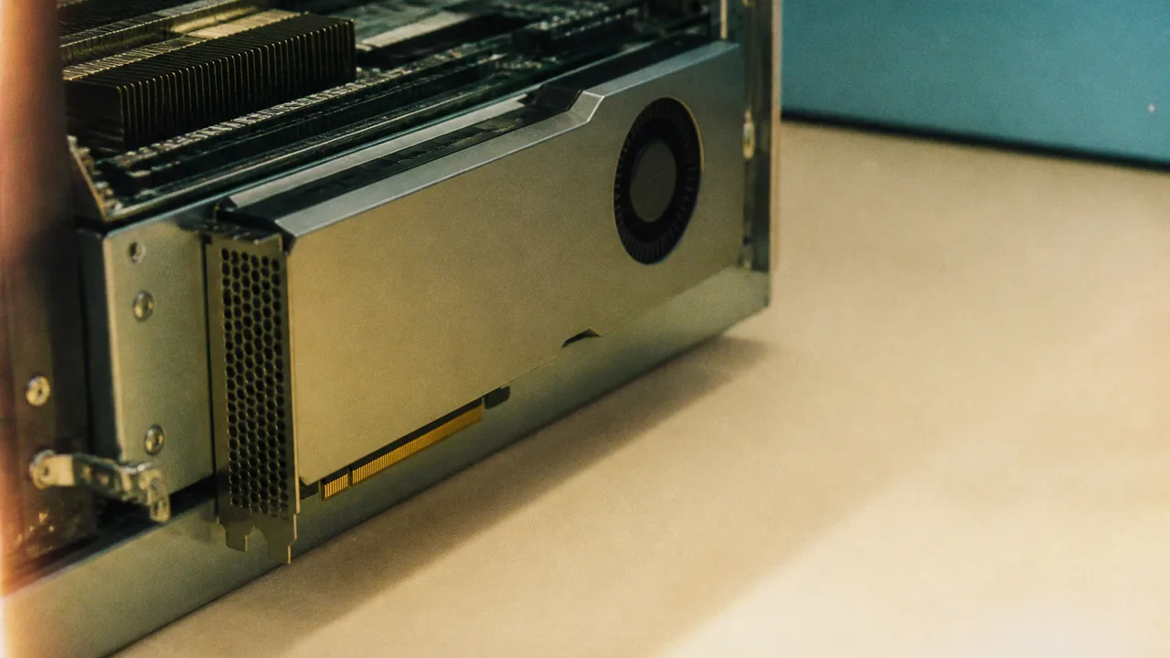 AMD Instinct graphics card displayed against blue background with bold red text highlighting "144GB" and "HBM3E"…