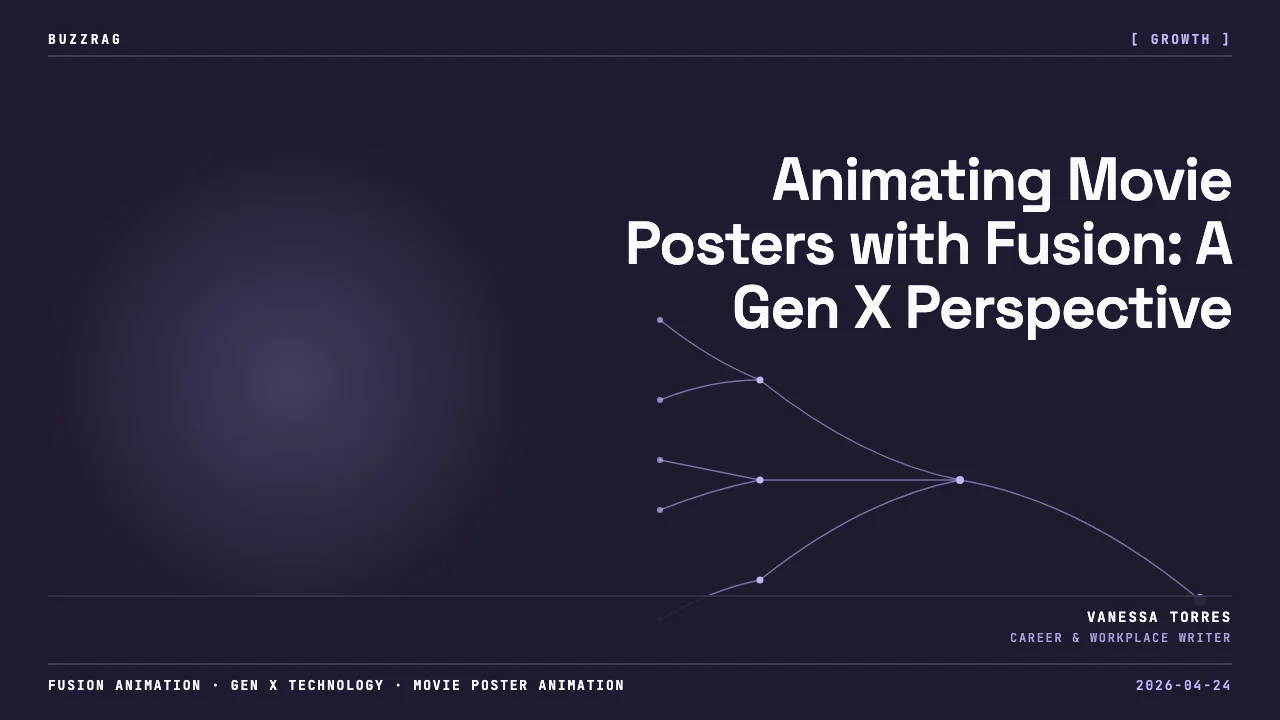 Man with long curly hair pointing at animated Jaws poster with swimming person and great white shark with glowing teeth