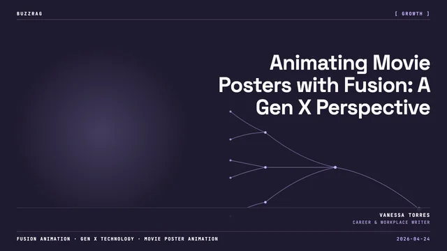Man with long curly hair pointing at animated Jaws poster with swimming person and great white shark with glowing teeth