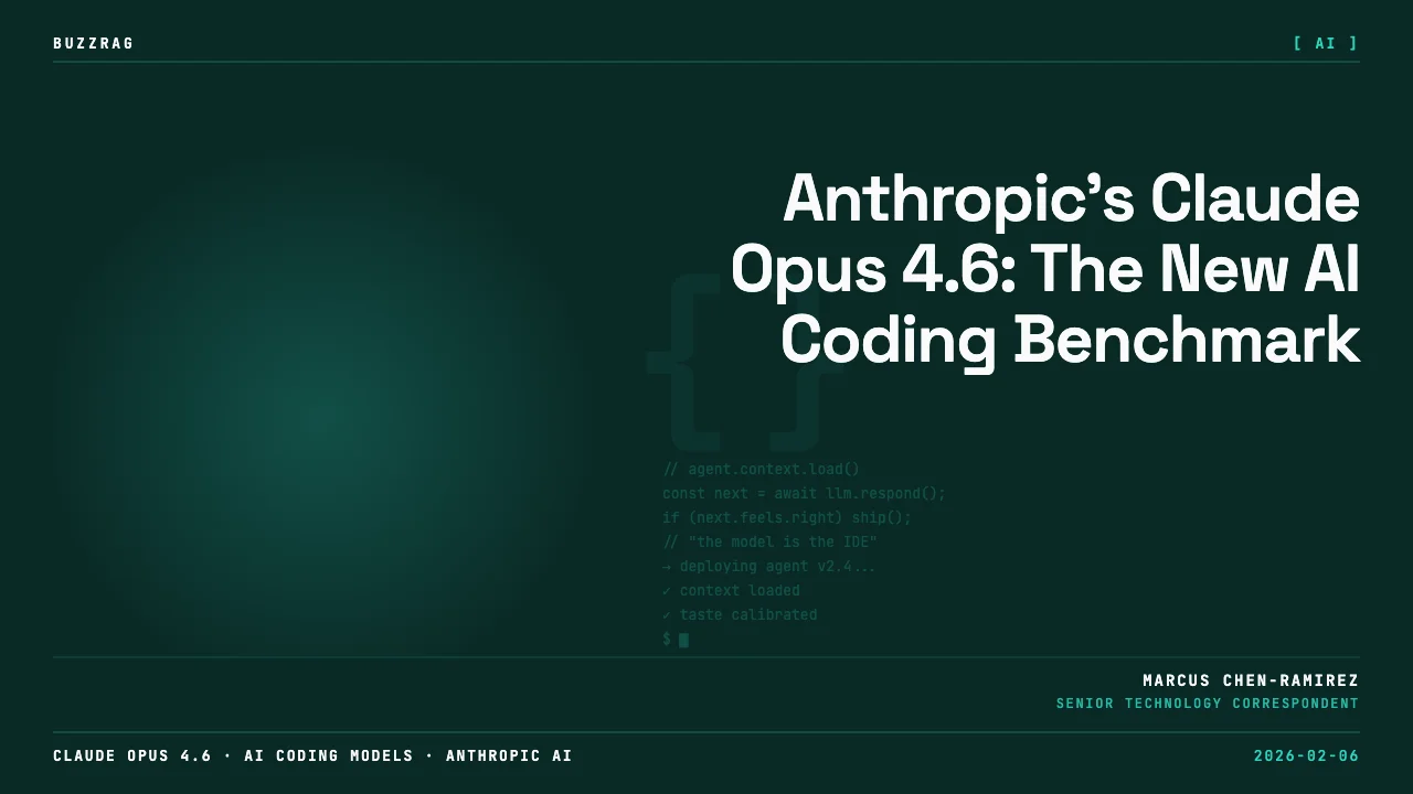 Anthropic logo with verified checkmark and "INTRODUCING OPUS 4.6" text on dark background with orange geometric wave…