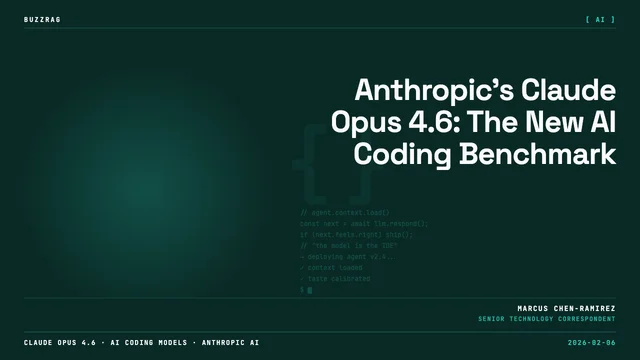 Anthropic logo with verified checkmark and "INTRODUCING OPUS 4.6" text on dark background with orange geometric wave…