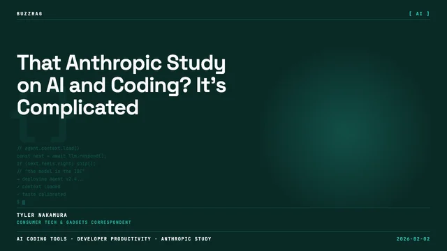 Man in black shirt against beige background with text about AI assistance and coding skills, dated Jan 29 2026