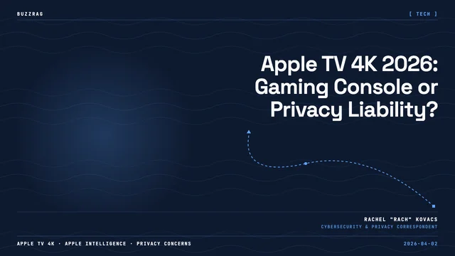 Apple TV 4K device and remote on colorful gradient background with text asking why it's taking so long
