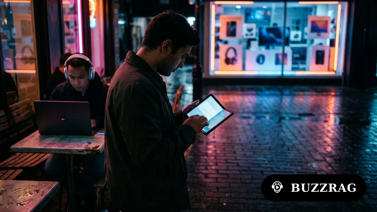 Apple devices and AR glasses displayed against a colorful gradient background with text reading "Apple's next big thing
