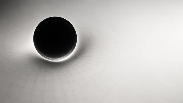 Black hole with colorful light distortion effect and "WE MIGHT BE WRONG" text on black background with NS logo
