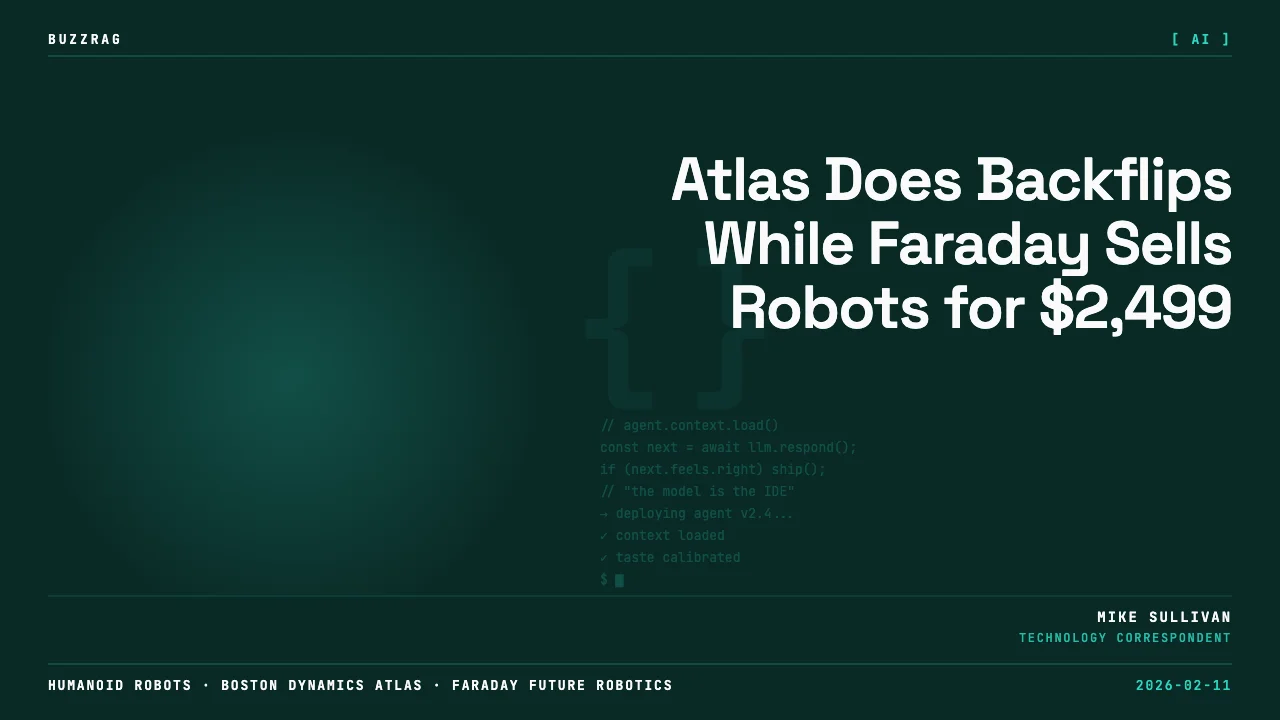 Humanoid robot Atlas demonstrates agility with running and acrobatic movements in an industrial facility with onlookers