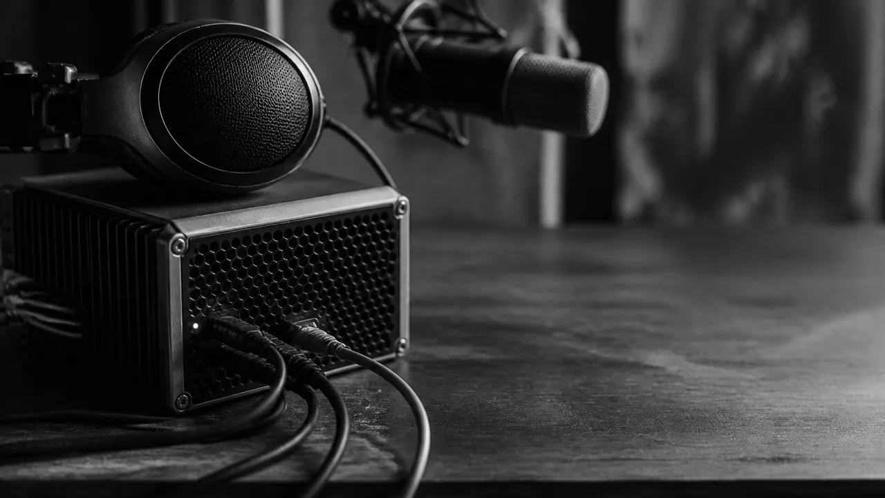 Yellow "AUDIO" box with arrow pointing to cartoon llama character with microphone symbol, on dark background