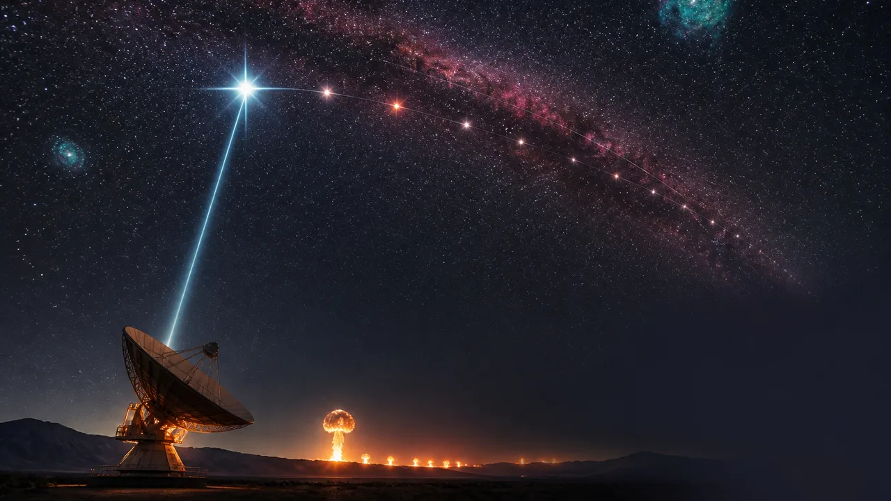 Woman gazing upward beside a celestial map with circled anomalies and text reading "Objects That Shouldn't Exist