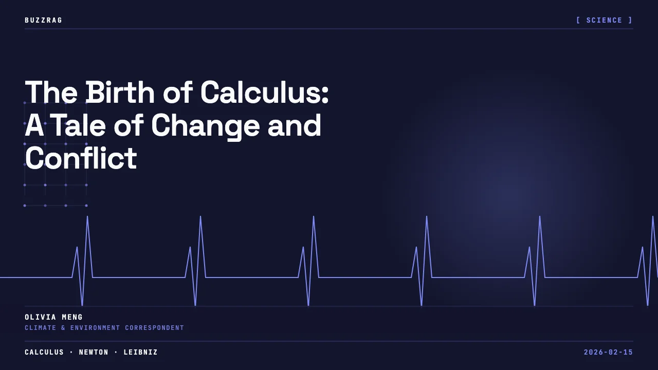 Graph showing a curve f(x) and its derivative f'(x) with a bright light at their intersection, alongside a historical…