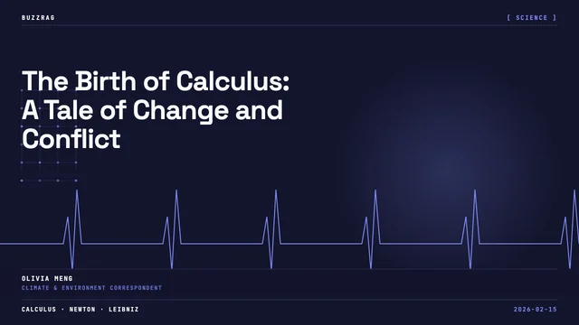 Graph showing a curve f(x) and its derivative f'(x) with a bright light at their intersection, alongside a historical…