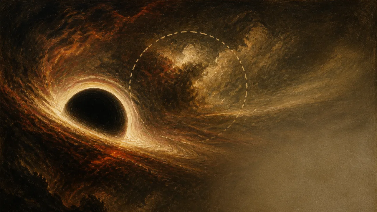 A spacetime grid warps around a black hole with an arrow pointing to its curved surface, labeled "NOT AN EVENT HORIZON?"…