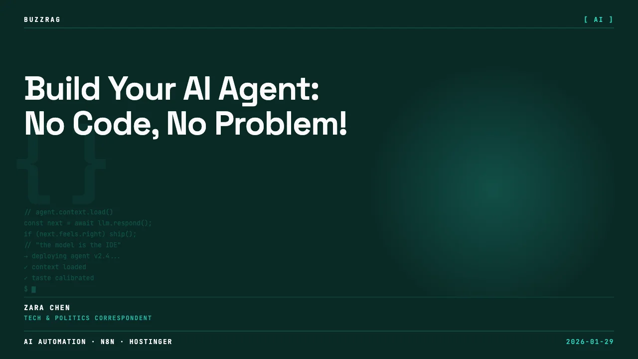 Person pointing at a flowchart diagram displaying AI agent workflow nodes and connections on a laptop screen, with "Build…