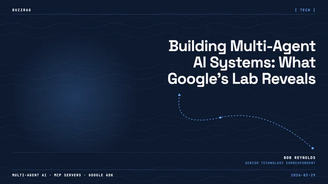 Google Cloud tutorial presentation with two instructors shown in video call format, teaching multi-agent AI development…