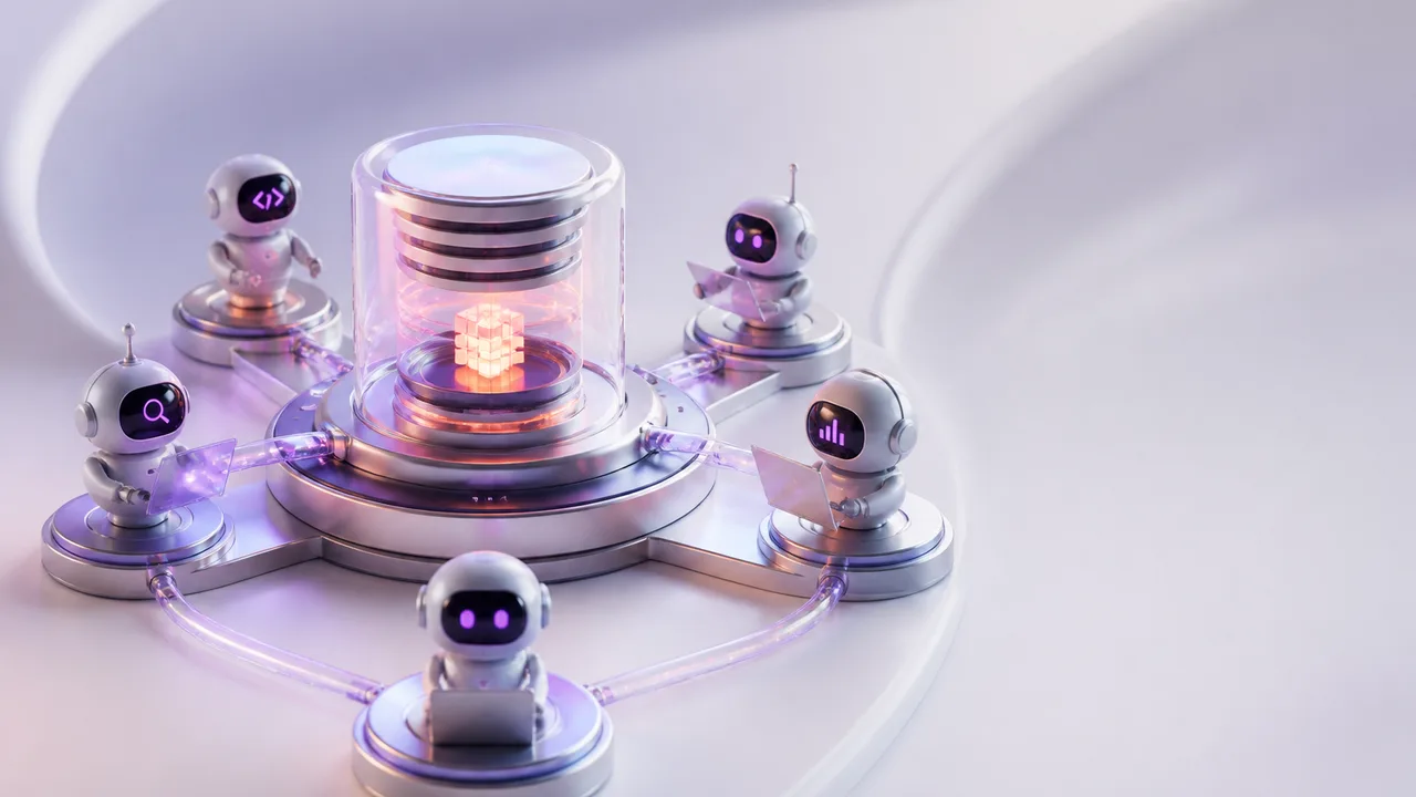 Futuristic dashboard interface displaying Claude OS autonomous agent system with glowing orange core, system metrics, and…
