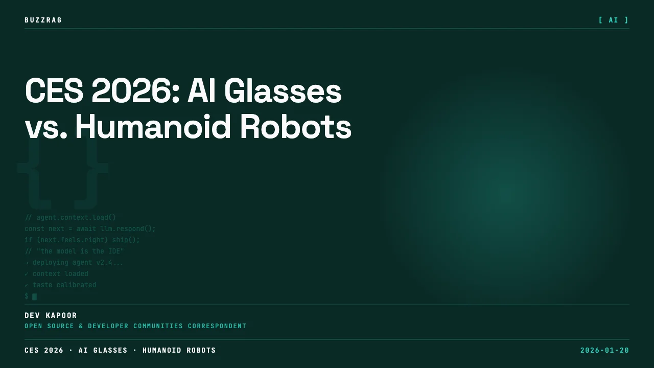 Man wearing AR glasses displays a green-tinted digital interface on a virtual screen against a purple background, with…