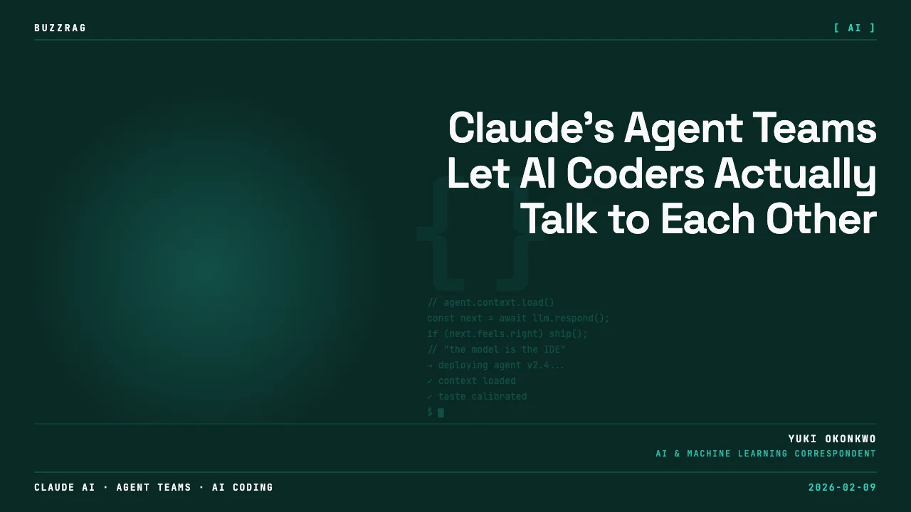 Bold yellow banner with "Split-Brain Agents" text centered on dark background, flanked by green and red circles with…