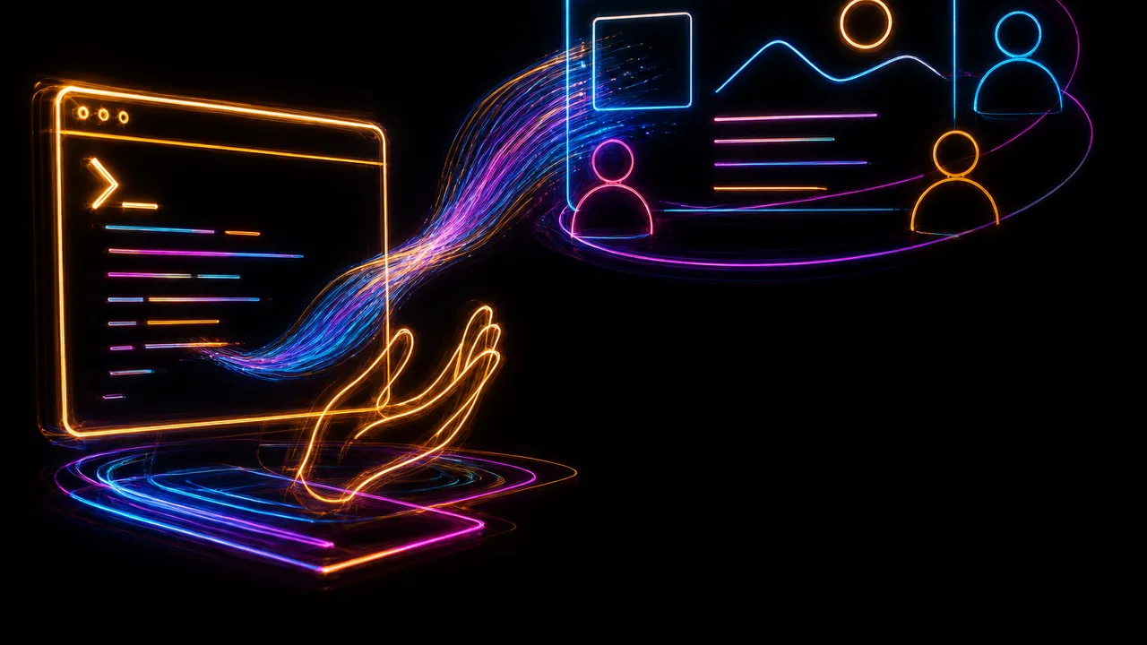 Orange digital figures spiral inward toward a glowing starburst center with text "IT'S ABSURD" and "Artifacts" on black…
