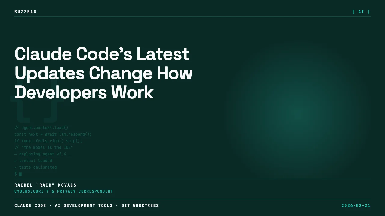 Developer presenting worktree isolation diagrams and Claude Code welcome screens alongside "Game Changer Updates" banner