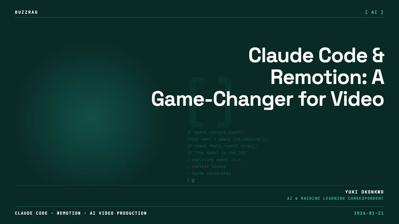 A tweet announcement about Claude Code's new video generation feature is displayed alongside a video player interface with…