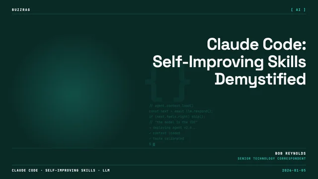 Retro orange pixelated text reading "BLADE CODE SELF IMPROVING SKILLS" against a black background with neon purple and cyan…