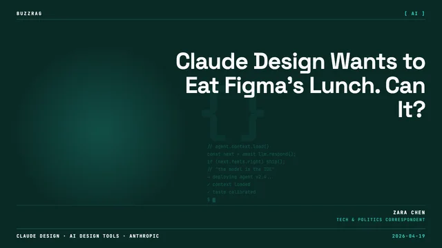 Claude Design logo with artist palette icon on cream background with vibrant purple-to-cyan gradient border