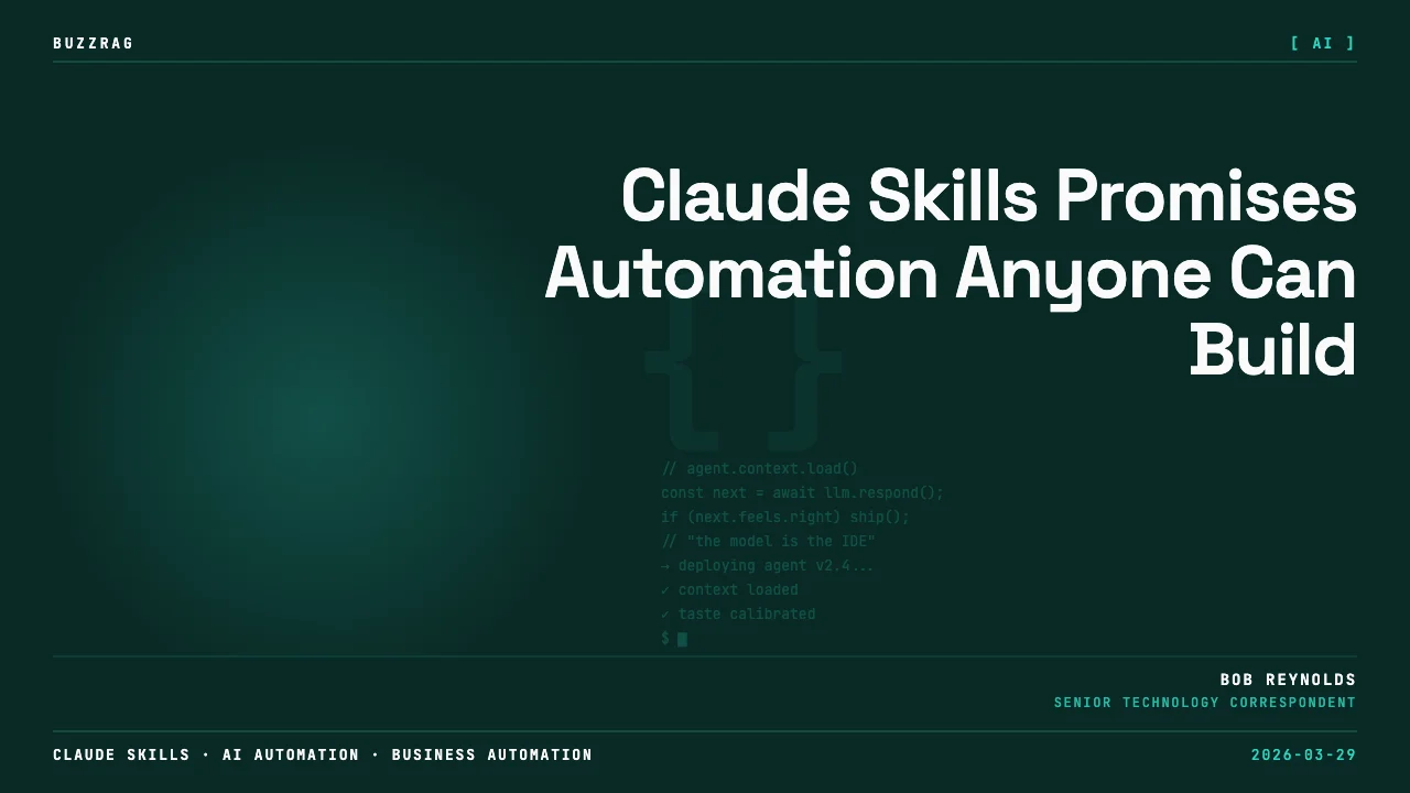 Man in black shirt pointing at screen with "Save Hours" toggle and "Automate Anything using Claude" text displayed…