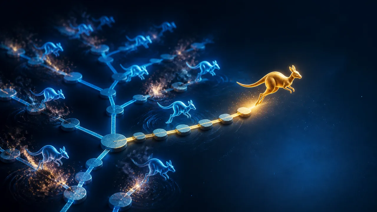 Stylized gold kangaroo next to the mathematical sequence 20, 22, 46, 107, 178 with Numberphile branding