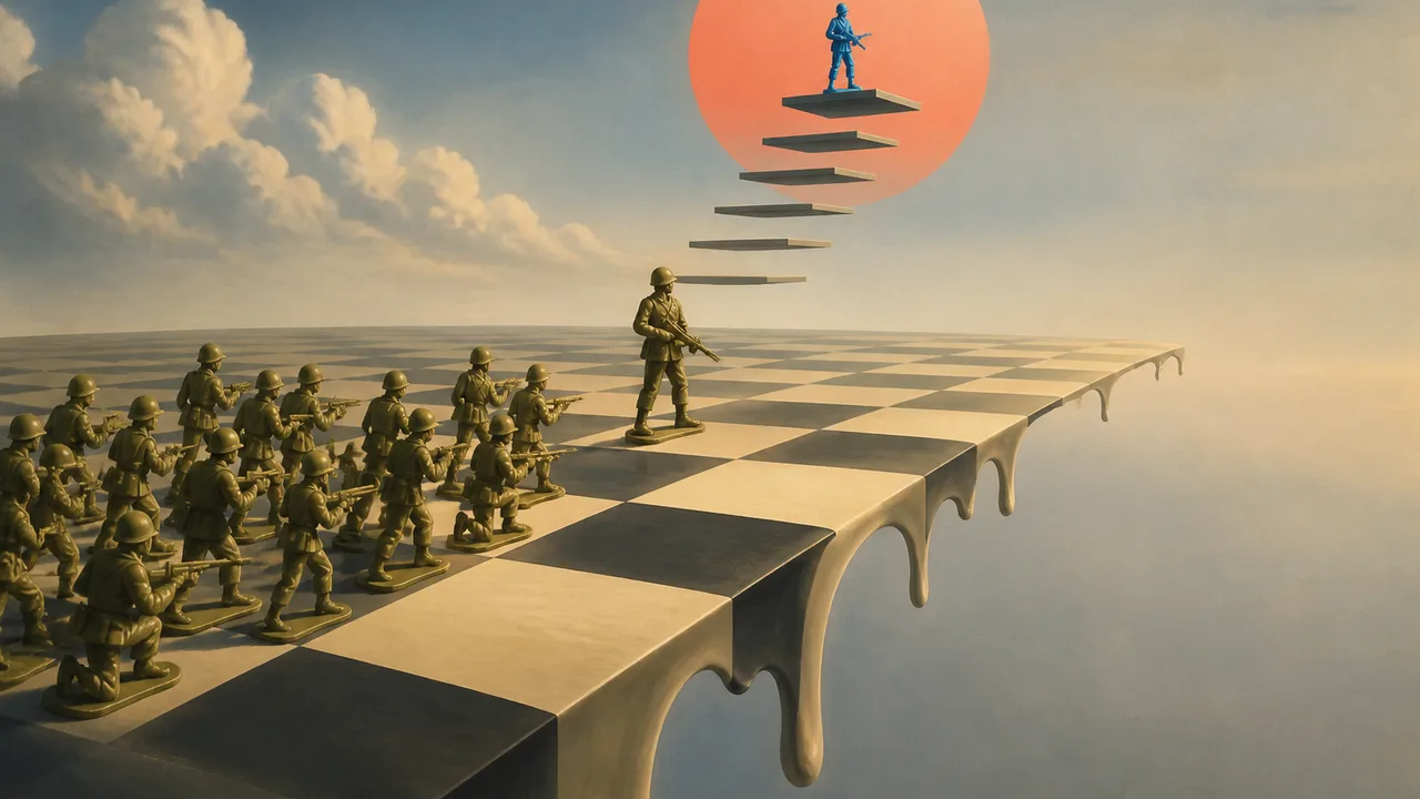Dark background with "YOU CAN'T WIN." text on left and a game board showing blue circles arranged in rows with pink pieces…