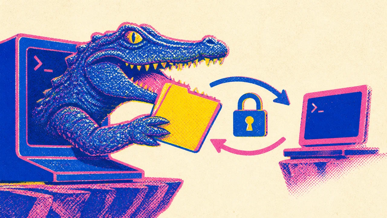 Yellow "BEST FILE TRANSFER TOOL" header with arrow pointing to black Crocs shoe on cream background