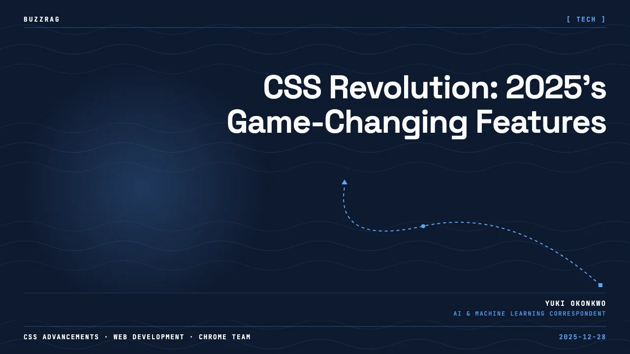 A man with a surprised expression stands next to a colorful 3D "CSS WRAPPED 2025" graphic featuring a blue character…
